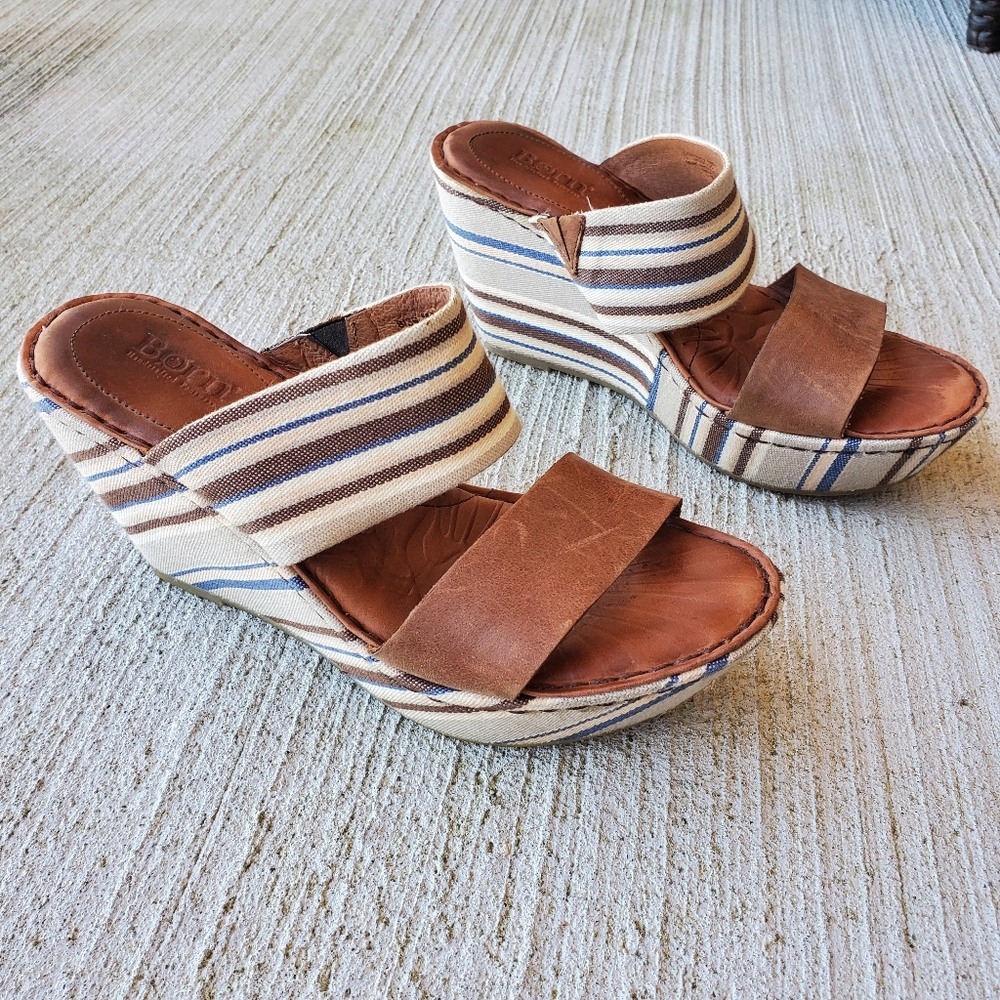 Born • Striped Platform Wedge Sandal size 8